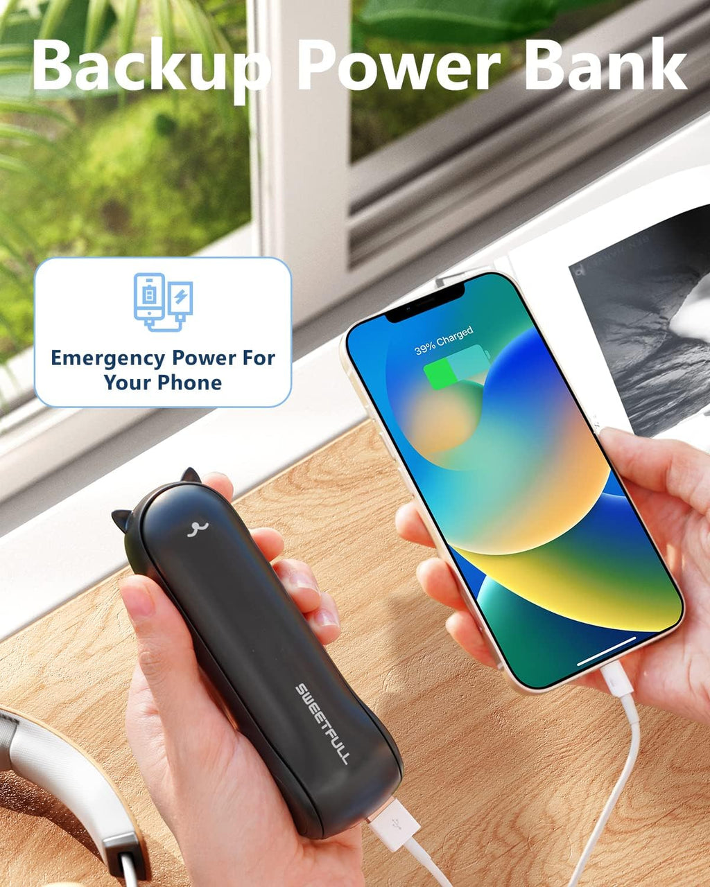 Sweetfull Portable Misting Fan - Handheld Rechargeable Mini Water Spray Fan for Travel | Black