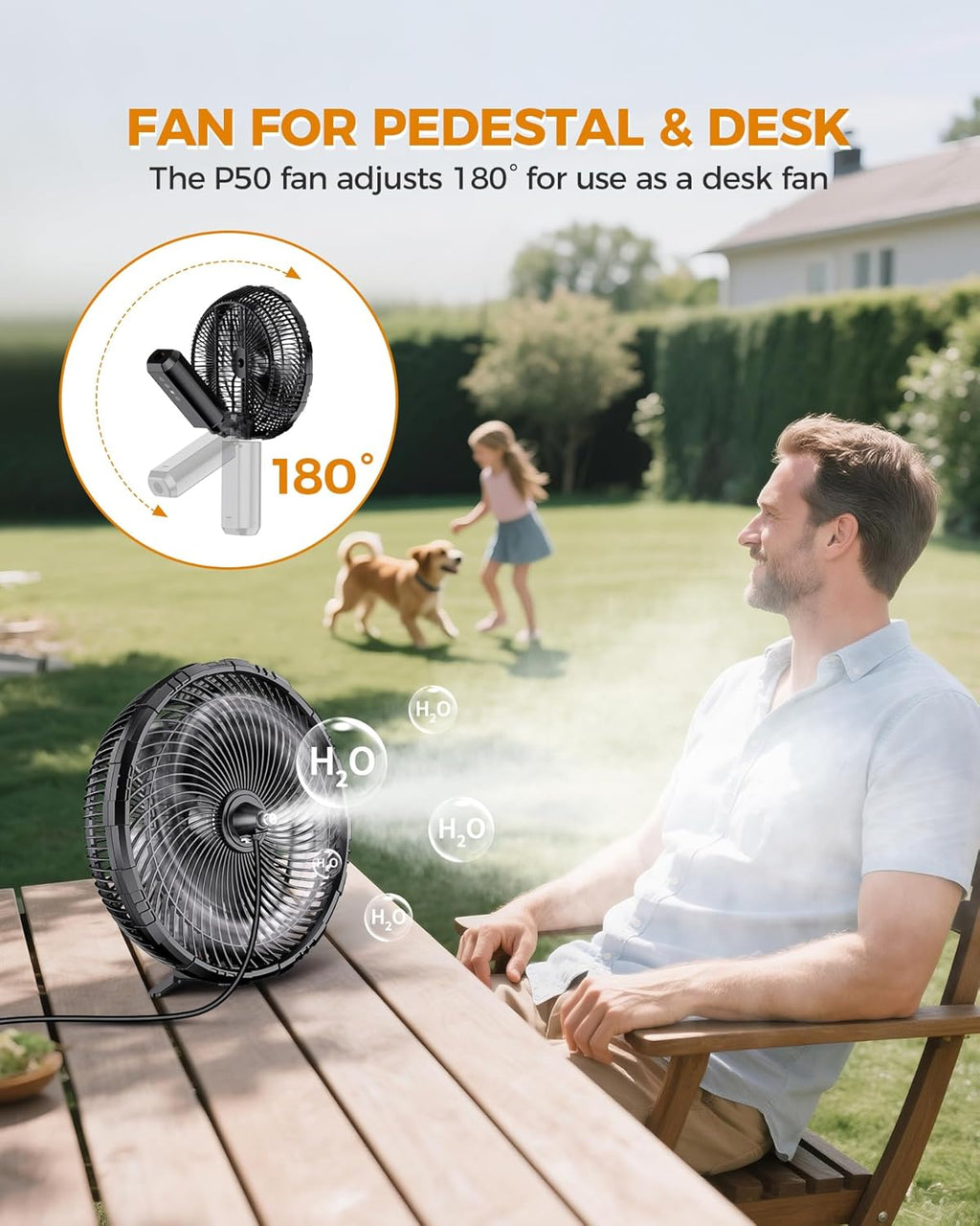 Skiennix Outdoor Misting Fan - 12-Inch 20000mAh Portable Cooling Fan for Patios & Bedrooms | 2-in-1 Oscillating Design with Remote & Timer