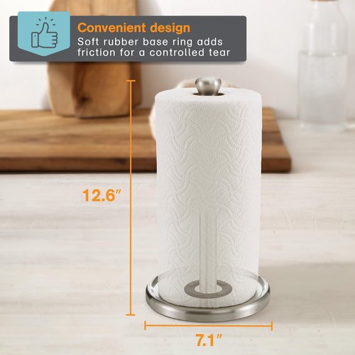Polder Single-Tear Paper Towel Holder, Kitchen Organization and Storage, Stainless Steel Paper Towel Holder, Fits Standard and Jumbo-Sized Paper Towel Rolls, 12.6" H x 7.1" Dia.
