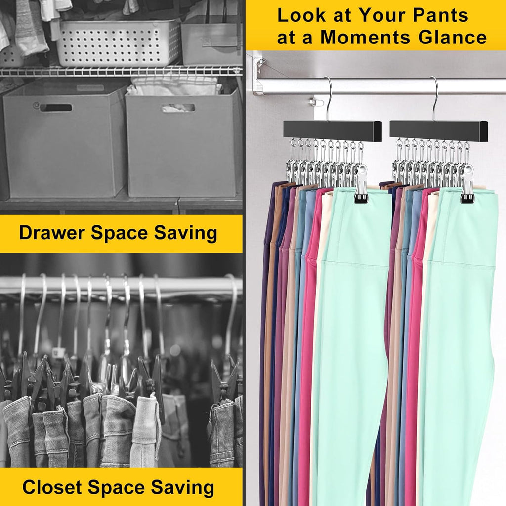 Skiennix Legging Organizer - 360° Rotating Pants Hangers with Clips | Holds 20 Leggings, Jeans & More (2 Pcs)
