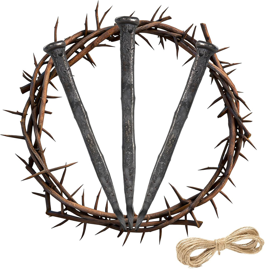 Skiennix Crown of Thorns - Christian Jesus Decor with Crucifixion Nails | 4 Pieces for Easter Celebrations
