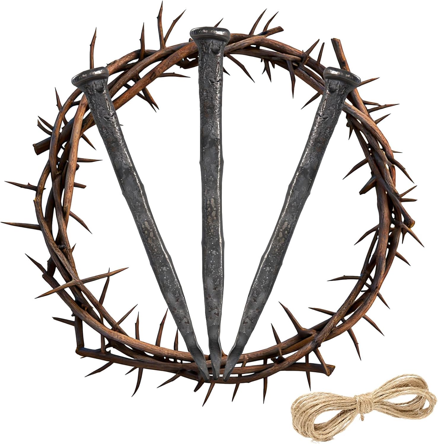 Skiennix Crown of Thorns - Christian Jesus Decor with Crucifixion Nails | 4 Pieces for Easter Celebrations