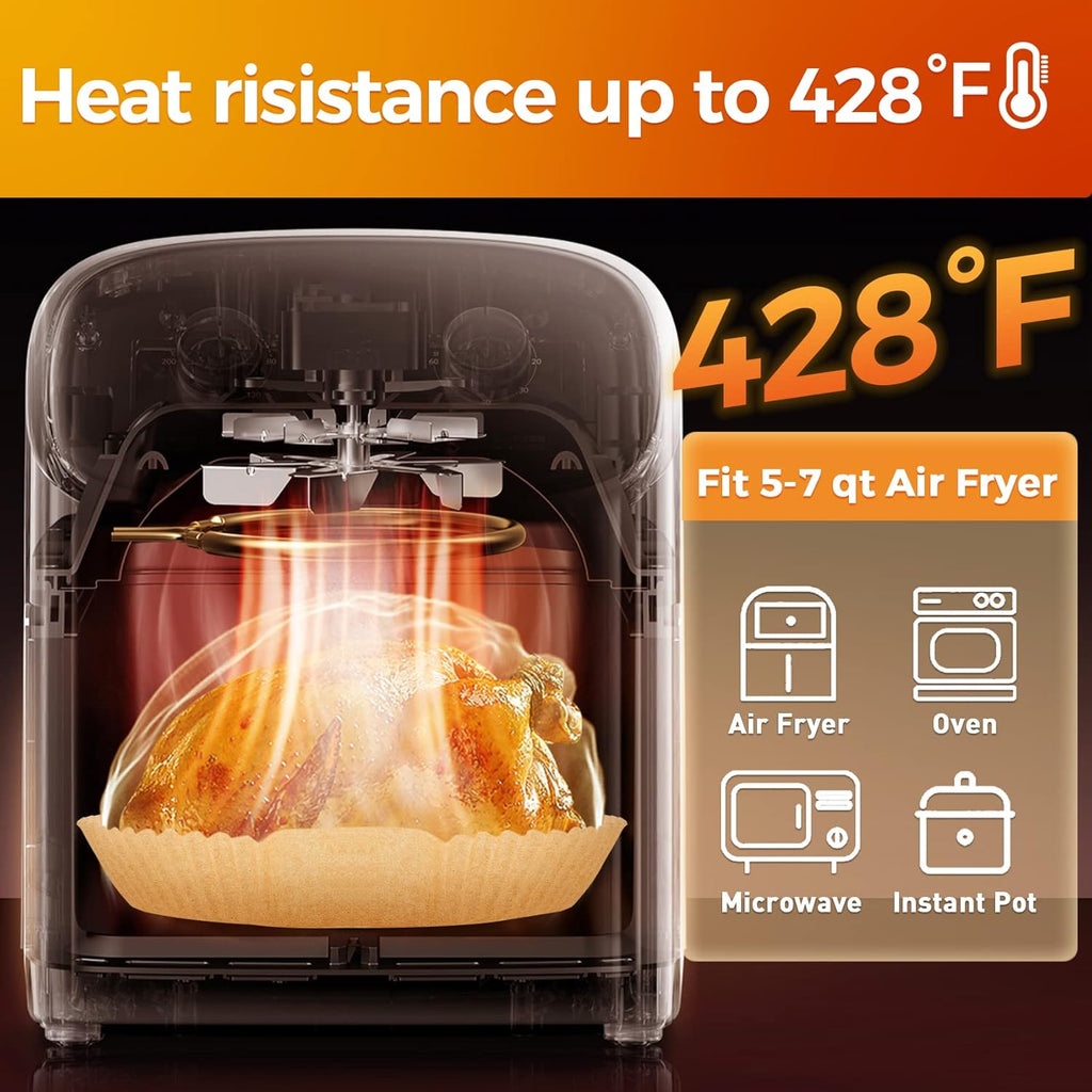 Vailnd Air Fryer Liners - 100 Pcs Disposable Oil-Proof Parchment Sheets for 8-12 QT Air Fryers