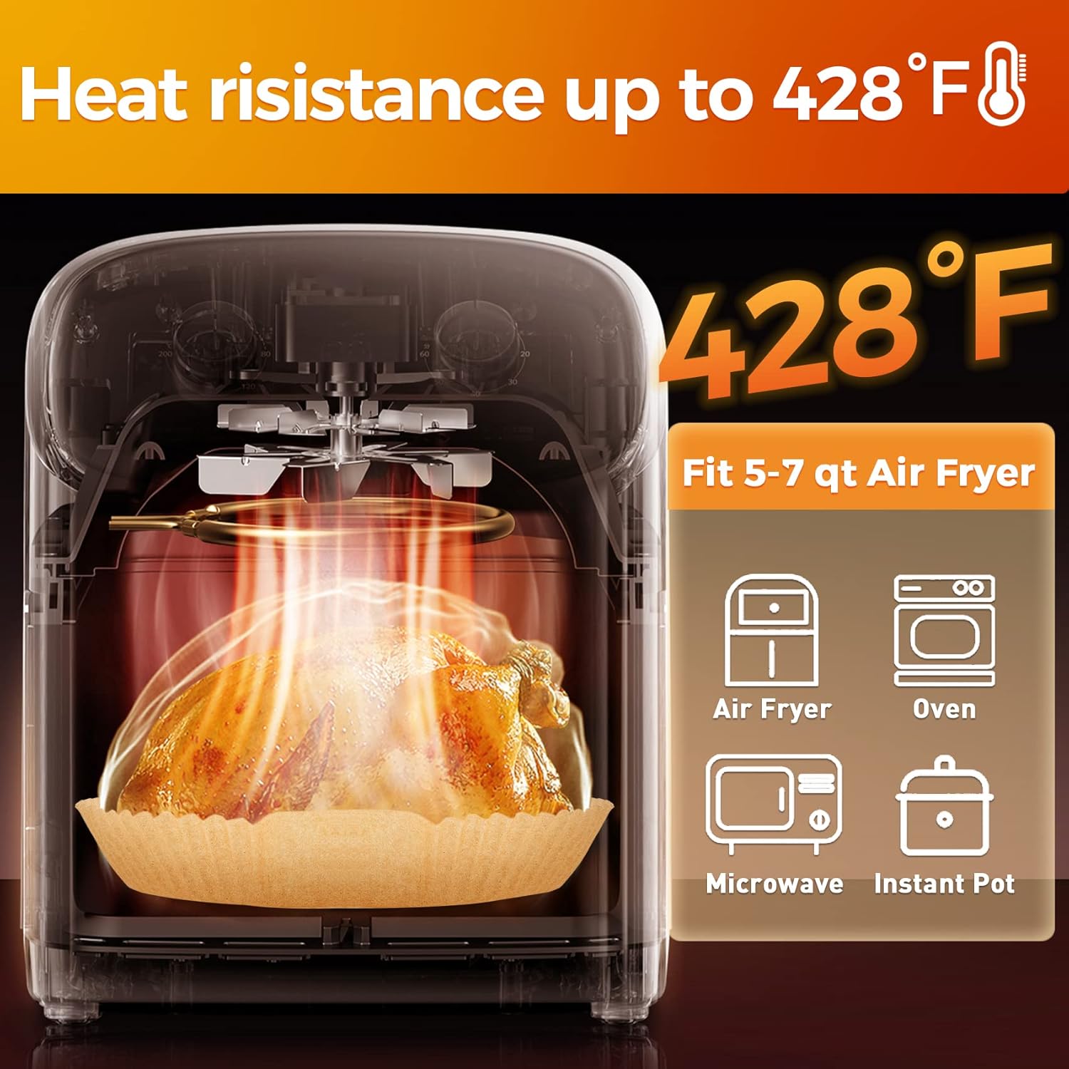 Vailnd Air Fryer Liners - 100 Pcs Disposable Oil-Proof Parchment Sheets for 8-12 QT Air Fryers