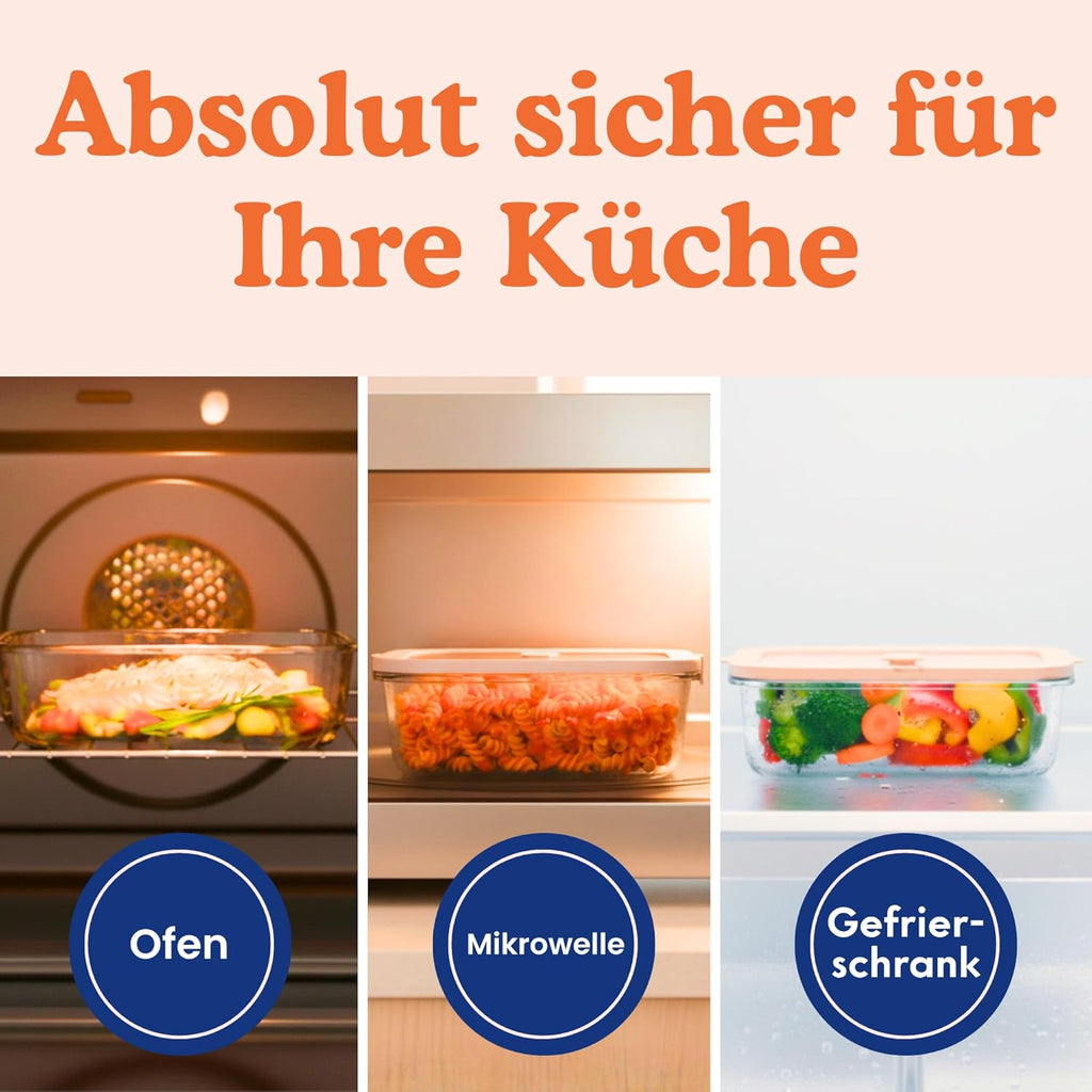 Ziruma Non-Toxic Glass Food Storage Containers - Airtight 2.6 Cup Meal Prep Set, Microwave & Freezer Safe, 4 Pack