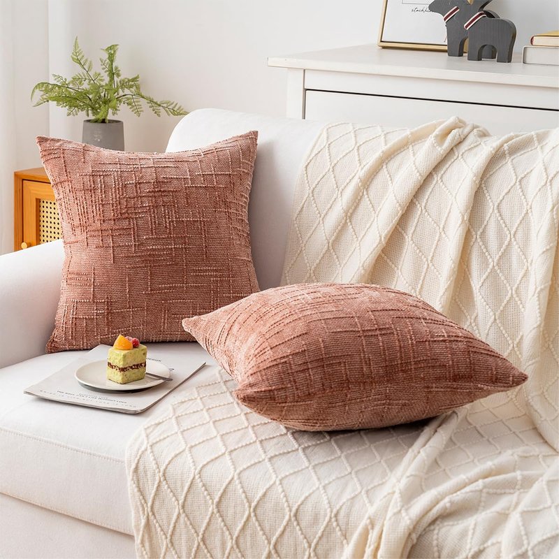 ZSkogur Decorative Throw Pillow Covers 18x18 Inch Set of 2, Soft Solid Farmhouse Chenille Couch Pillows, Spring Pillow Covers for Couch Sofa Bed Living Room Home Decor Pillowcase, Coral
