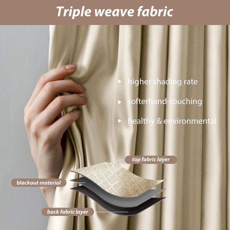 Room Divider Curtains with Ceiling Curtain Track Set Window Curtain for Bedroom,Living Room Total Blackout Thermal Insulated Privacy Ceiling Track Curtain W 6 × H 7 FT Beige drape&Black track