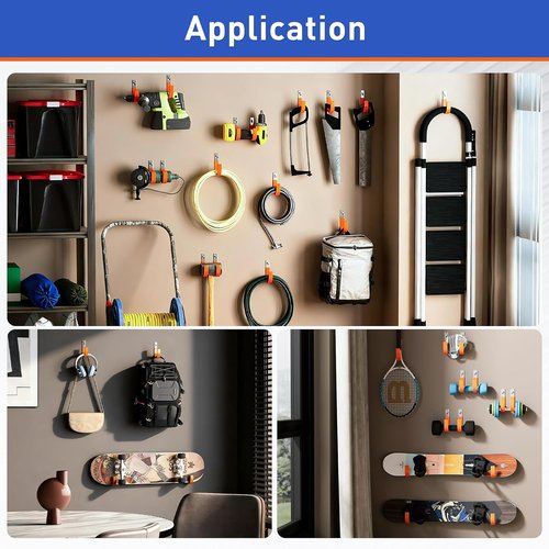 Heavy Duty Wall Hooks by [Brand Name] - Steel Garage Storage Utility Hangers | Tool Organizer & Hose Holder (2, Orange)