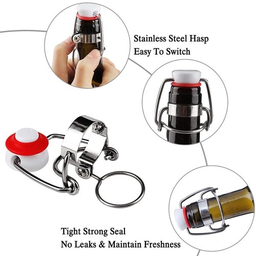 FERRODAY 12-Pack 18mm Glass Bottle Caps with Replacement Silicone Gaskets - Airtight, Leakproof, Easy Swing Top Lids
