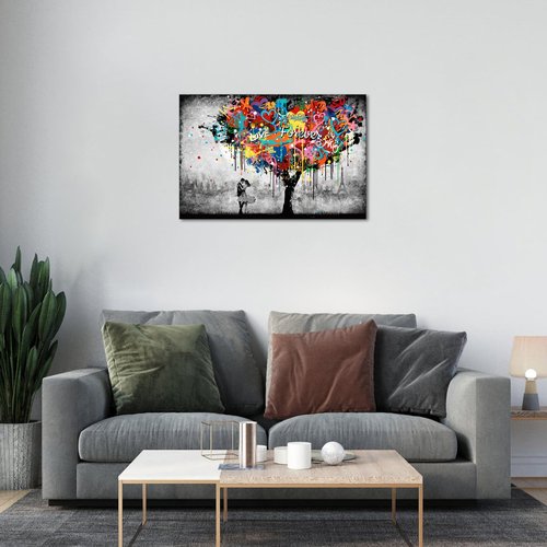 Artmyharbor Heart Tree Painting Graffiti Wall Art Bedroom Wall Decor 24 x 36 inches
