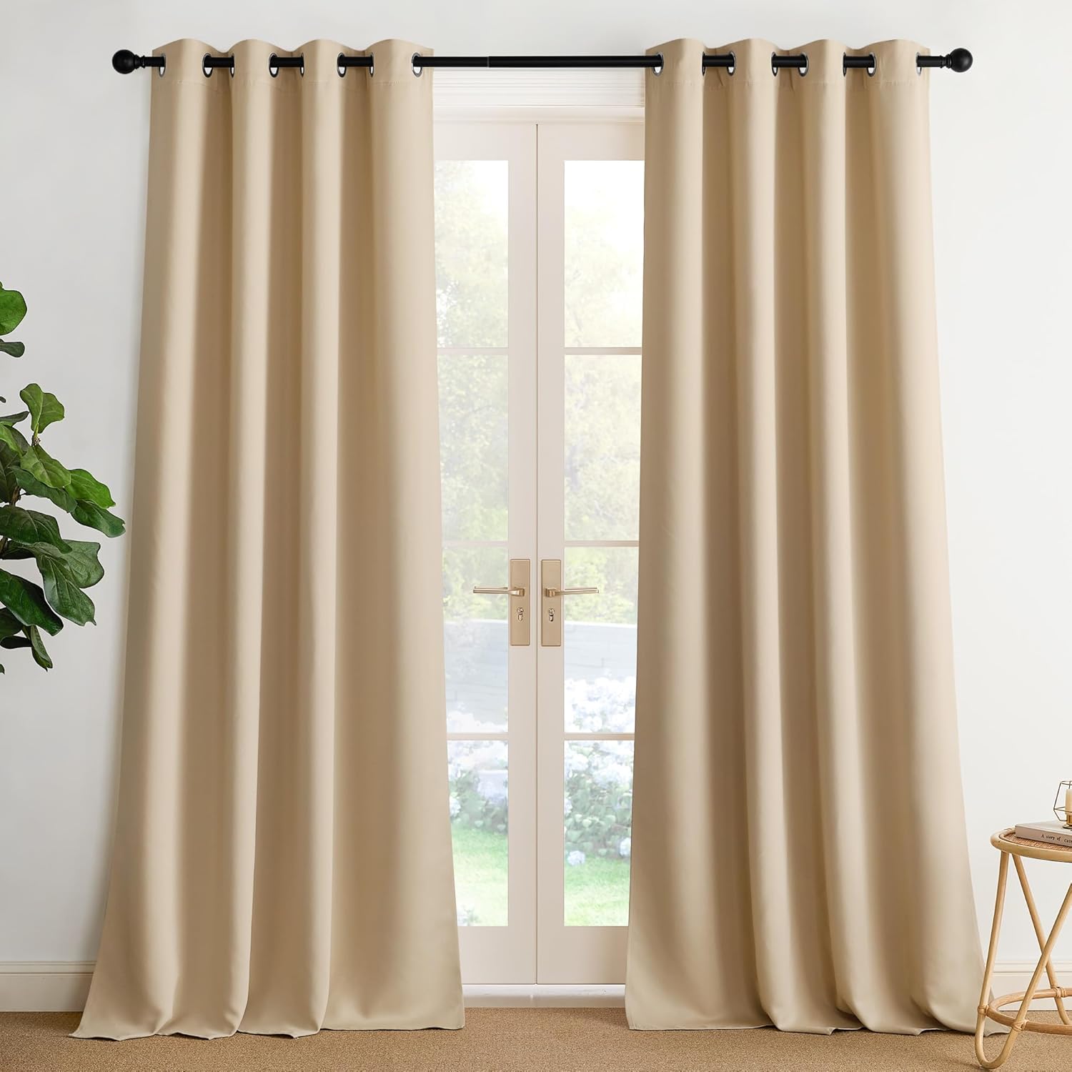 NICETOWN Light Blinds - Microfiber Grommet Thermal Insulated Shades for Kids' Rooms | 1 Pair, Biscotti Beige, W52 x L95