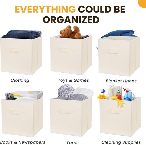 Criusia Large Storage Cubes - 13 Inch Collapsible Storage Bins with Handles for Organizing Clothes, Blankets, Toys | 10 Pack in Beige