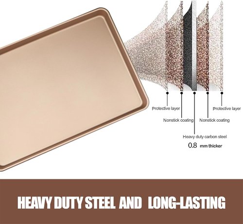 Heavy Duty 3-Pack Nonstick Carbon Steel Baking Sheet Set - Large 17.8"x12" & Medium 15.7"x10.8" Gold Pans for Oven & Roasting