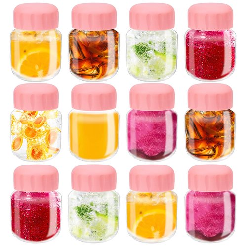 LovelyPaws 12 Pack 10oz Glass Juice Bottles with Lids, Small Water Bottles Reusable Shot Glass Bottles for Storing Juicing, Milk, Beverages, Kombucha, Fruit Drinks (Pink)