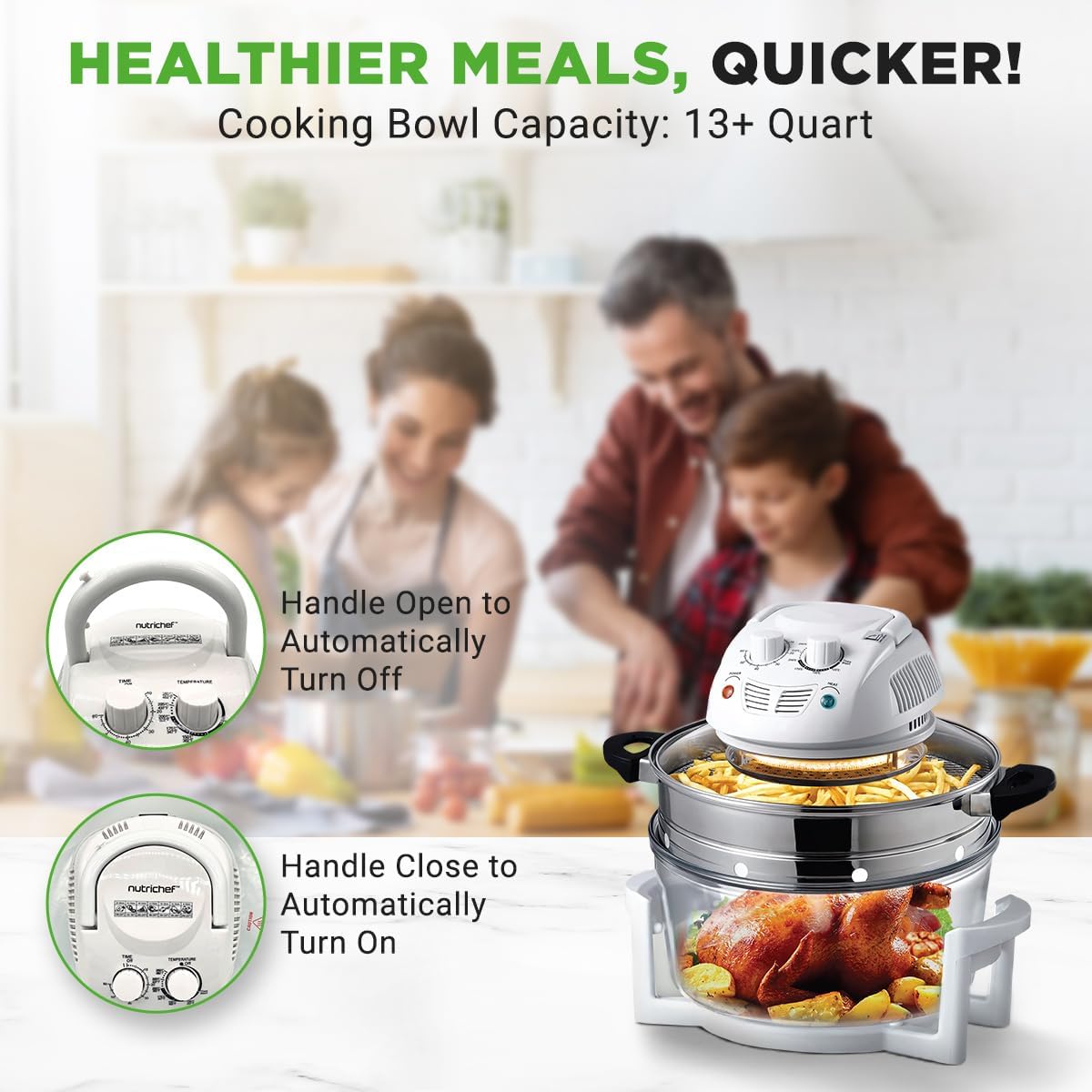 NutriChef Air Fryer - 13 Quart Infrared Convection Halogen Oven | Quick Healthy Cooking in White