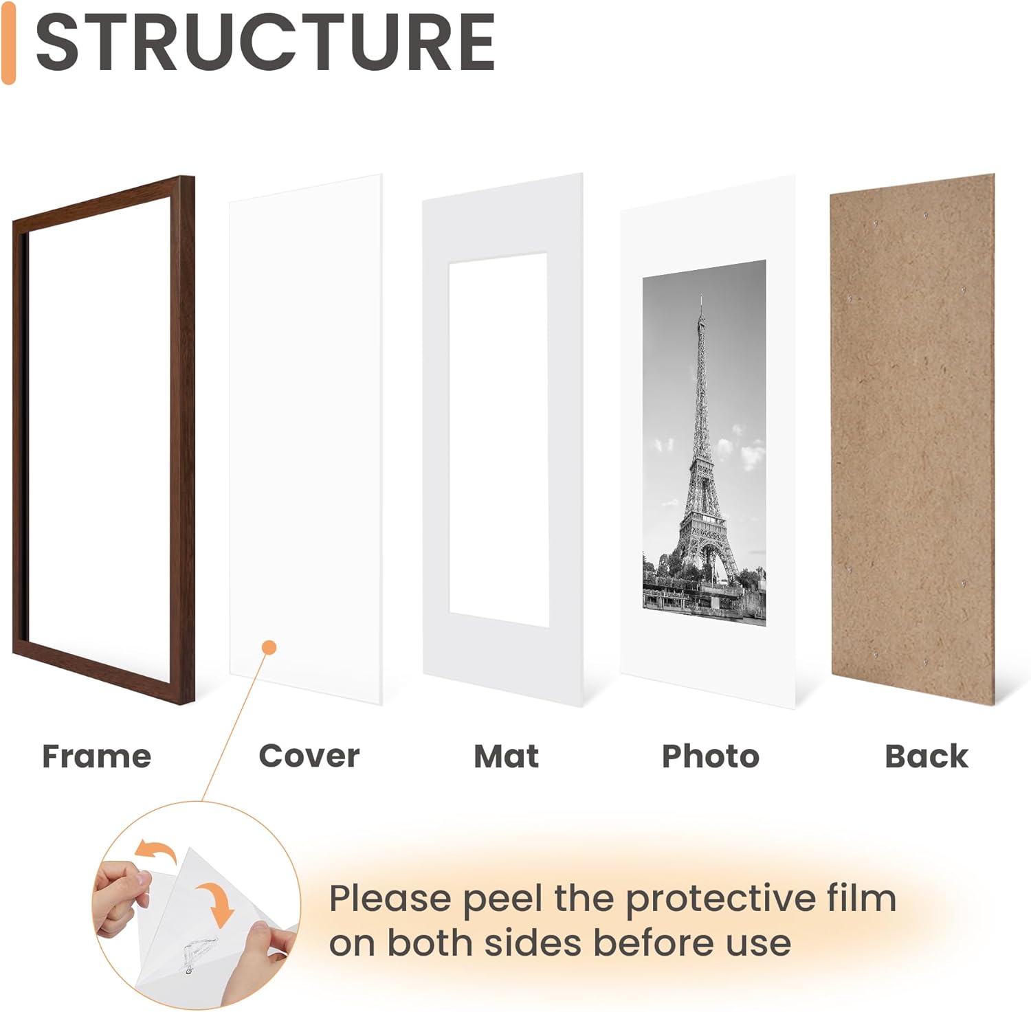 Upsimples 8x10 Picture Frame Set of 5 - Versatile Display for 5x7 or 8x10 Photos | Elegant Brown Finish