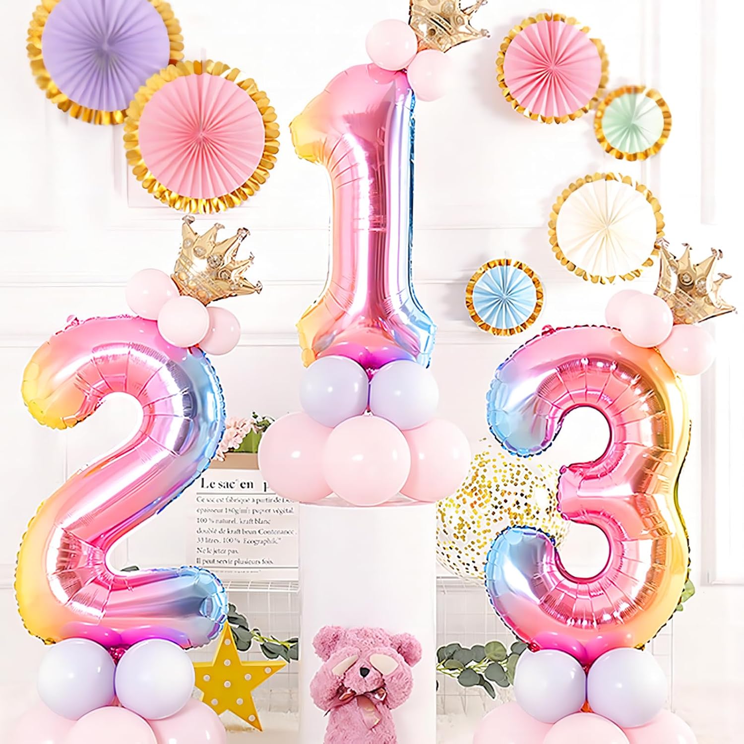 Skiennix 40-Inch Giant Rainbow Number 3 Balloons - Helium Mylar Foil for Birthday Party Decor