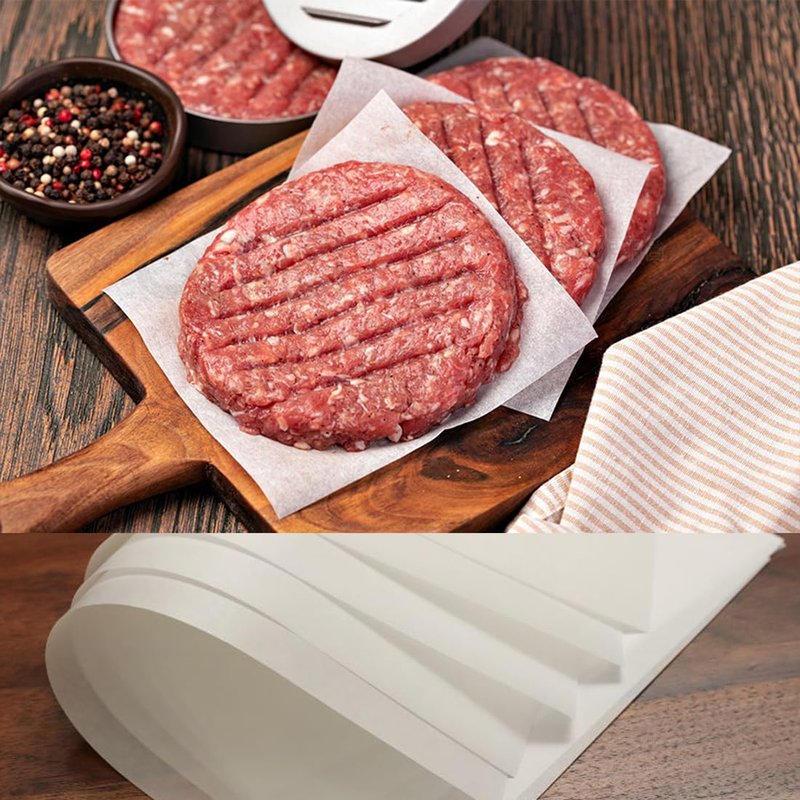 8x8 Inch Unbleached Parchment Paper for Baking Burgers, 200pcs Precut Parchment Paper Sheets, Heavy Duty Flat Baking Paper, Half Sheet Baking Sheets for Baking Cookies, Cooking, Air Fryer, Oven/Brown