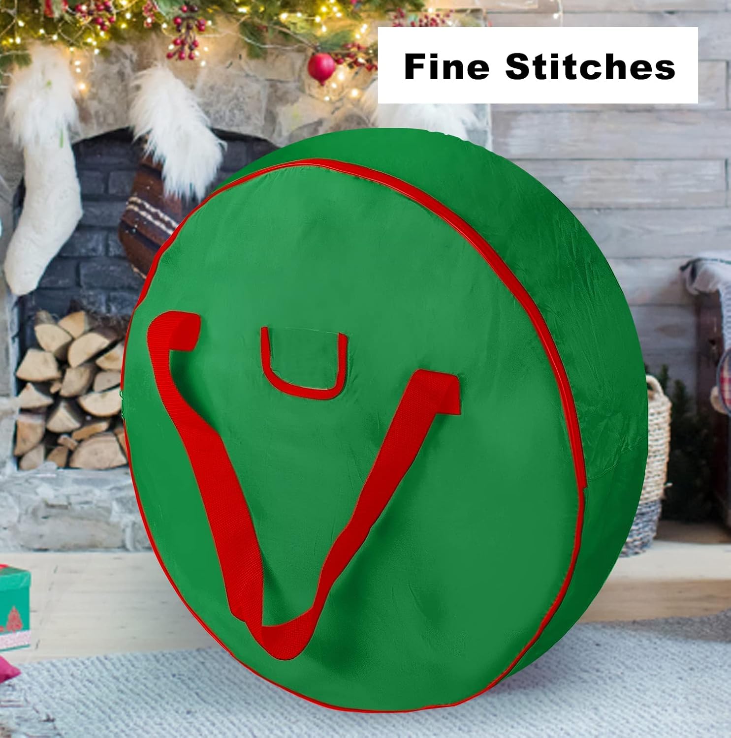 TQS 25" Christmas Wreath Storage Bag - Heavy-Duty Container with Reinforced Handle & Double Zipper - Green
