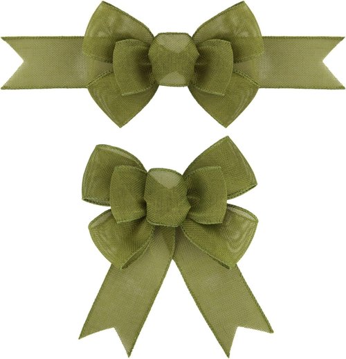 Meseey Spring Moss Wired Ribbon - Sage Green Handmade Burlap Bows for Wreaths & Gift Wrapping