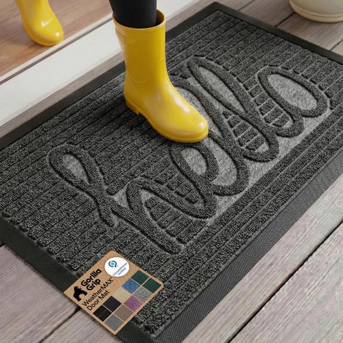 GORILLA GRIP Waterproof All-Season WeatherMAX Doormat - Natural Rubber, Stain Resistant, 29x17, Charcoal