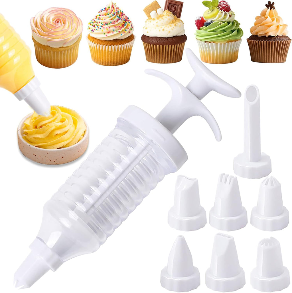 Suuker Cake Decorating Gun - Cupcake Icing Piping Kit with 8 Tips | White Decorating Set