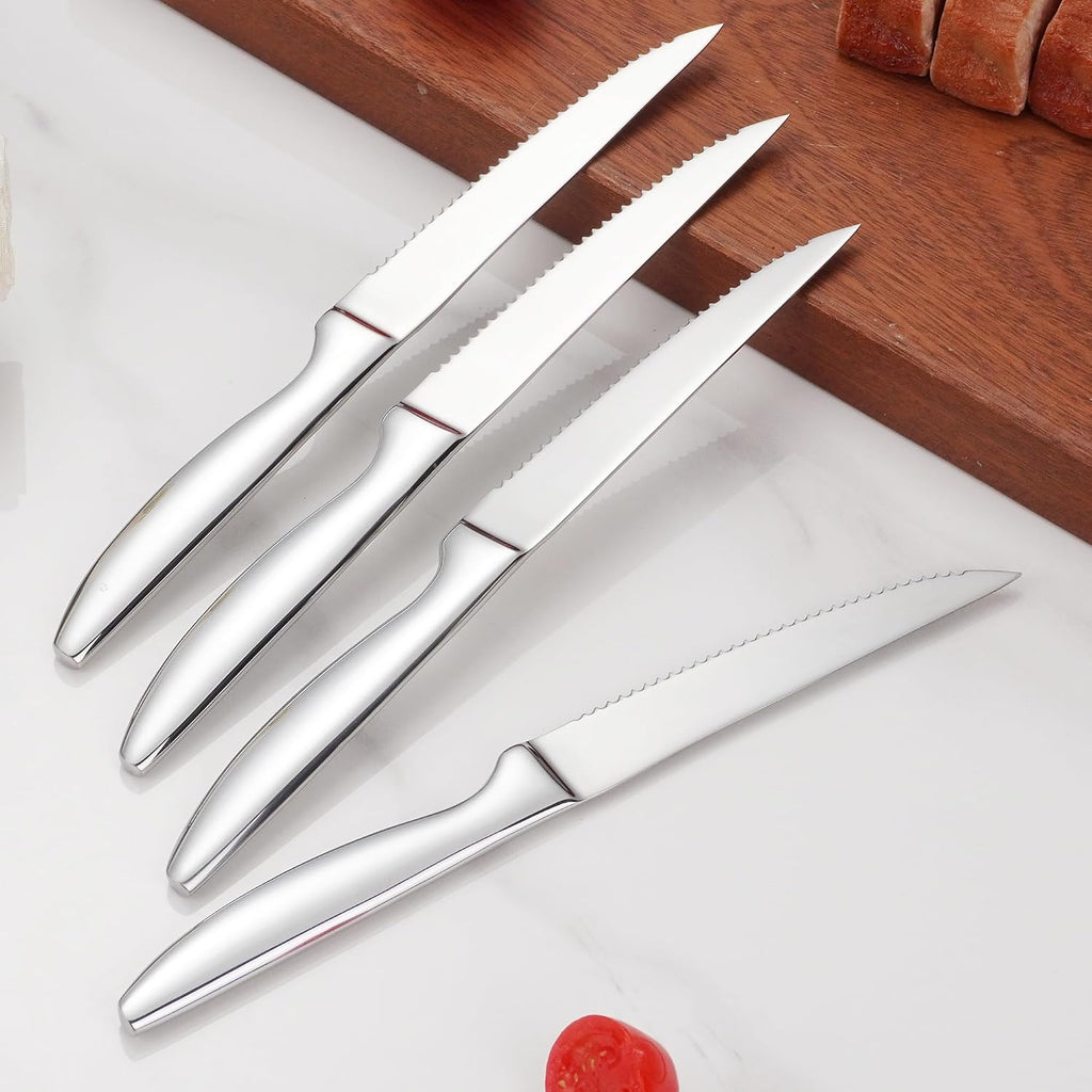SuperCook Steak Knives Set - 12 Premium Stainless Steel Serrated Knives | Dishwasher Safe, Silver Finish