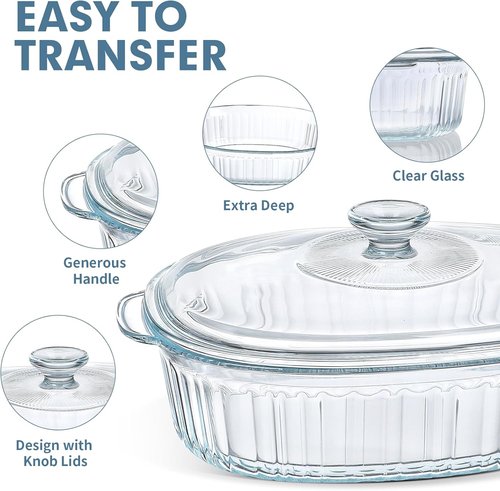 MCIRCO 4-Piece Glass Casserole Baking Dish Set - Includes 1.9 Qt & 3 Qt Dishes With Lids