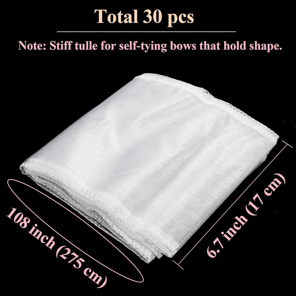 Tosnail 30 Pack Organza Chair Sashes - Elegant White Tulle Bow Ties for Weddings & Parties | 108 x 6.7 Inches