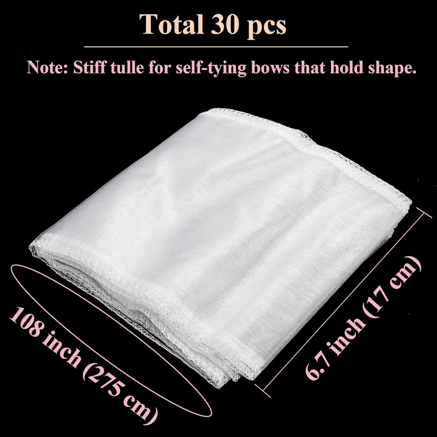 Tosnail 30 Pack Organza Chair Sashes - Elegant White Tulle Bow Ties for Weddings & Parties | 108 x 6.7 Inches