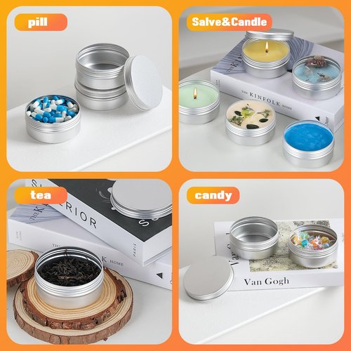LIYAR 6 oz Tins with Lids 24 Pack Salve Tins 6 oz Aluminum Jar 180 ML Metal Container with Lid Salve Containers with Labels for Spices, Candies, Lip Balm, Salves (Silver)