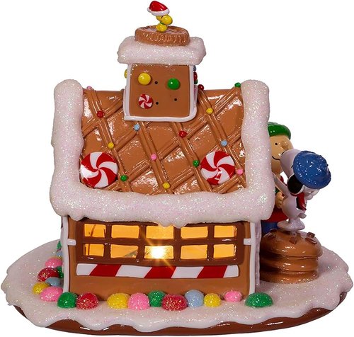 Kurt Adler LED Gingerbread House Table Piece - Battery-Operated Peanuts Design