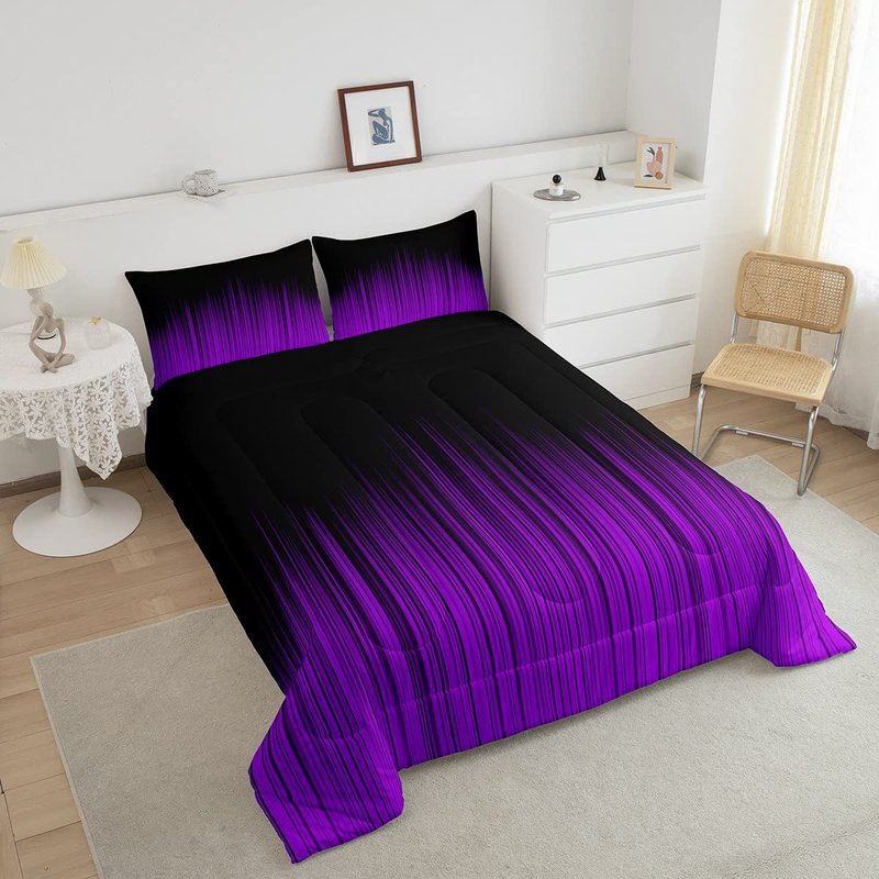 Feelyou Abstract Ombre Comforter Set Kids Teens Purple and Black Girls Bedding Set Room Decor Fashion Modern Women Quilt Set with 2 Pillowcases 3Pcs Bedding Full