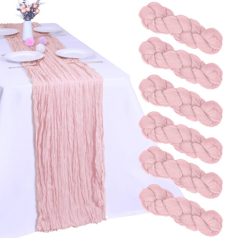 RestfulGlow 6 Pack Pink Cheesecloth Table Runner 10FT Boho Gauze Fabric Cheese Cloth Table Runner 35 x 120 Inch Rustic Sheer Fabric for Easter Spring Wedding Decor Baby Shower Party Holiday