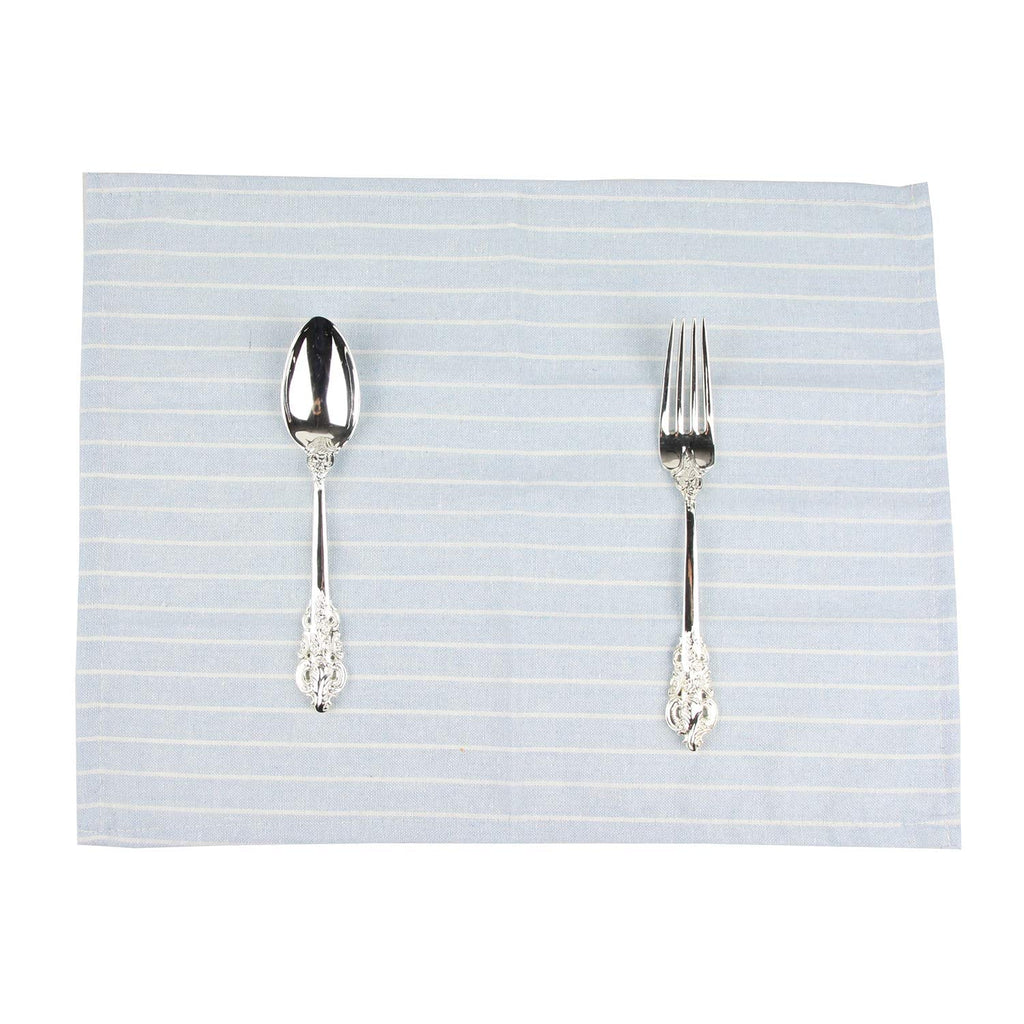 INFEI White Striped Linen Cotton Dinner Cloth Napkins - Set of 12 (40 x 30 cm) - for Events & Home Use (Sky Blue)