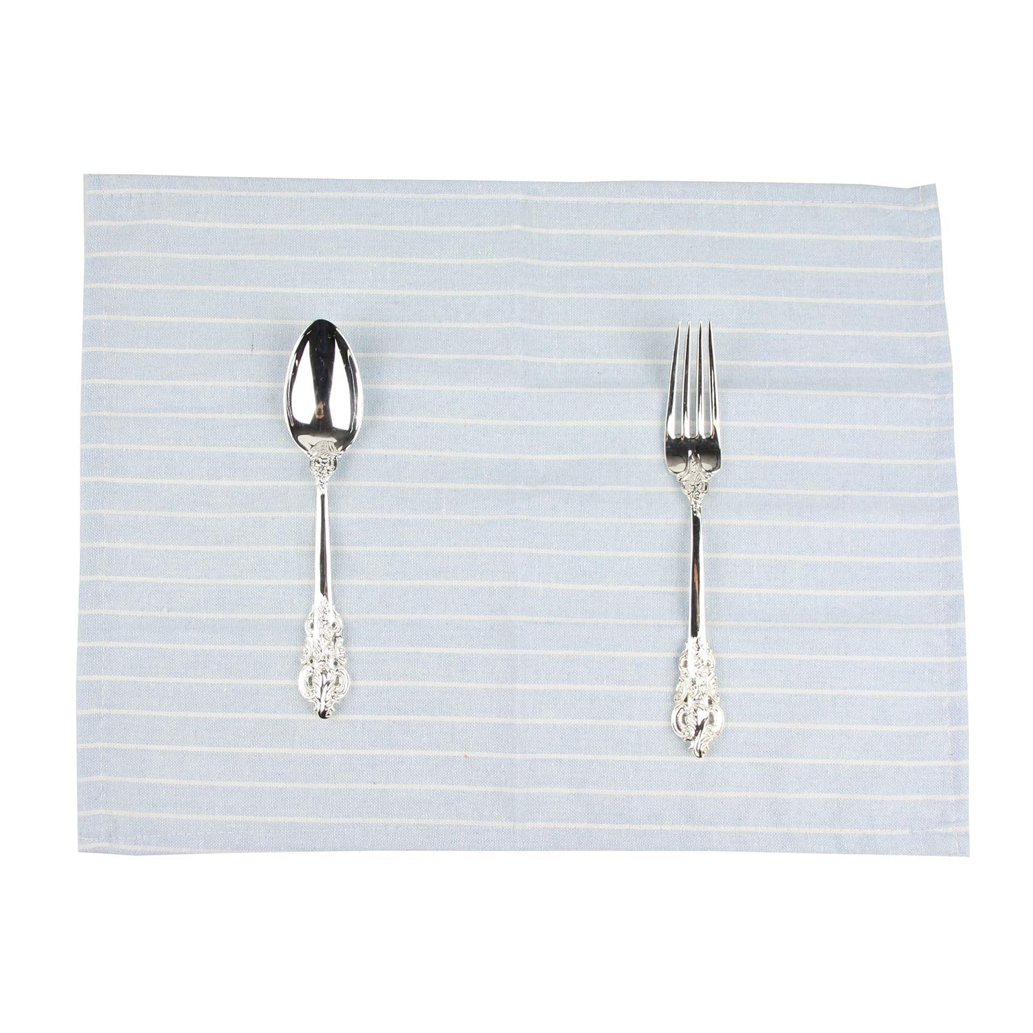 INFEI White Striped Linen Cotton Dinner Cloth Napkins - Set of 12 (40 x 30 cm) - for Events & Home Use (Sky Blue)