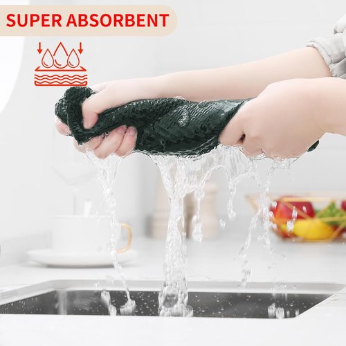 Homaxy 100% Cotton Kitchen Dish Towels - Ultra Soft & Absorbent Quick Drying | 13 x 28 Inches, 12-Pack, Blackish Green