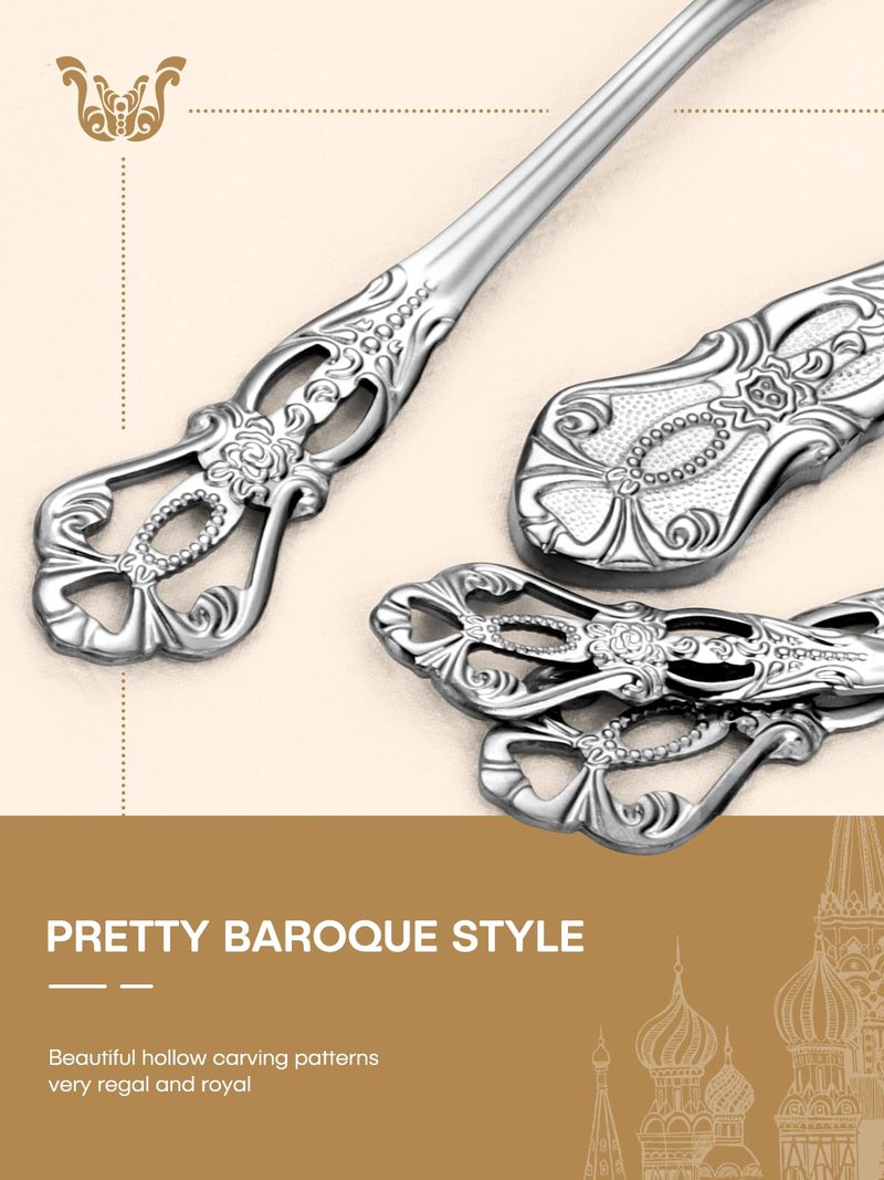 Stapava 48 Pcs Gorgeous Retro Royal Silverware Set with Steak Knives, Stainless Steel Cutlery Flatware Set for 8, Include Forks Spoons and Knives set, Dishwasher Safe Utensils Set, Mirror Polished