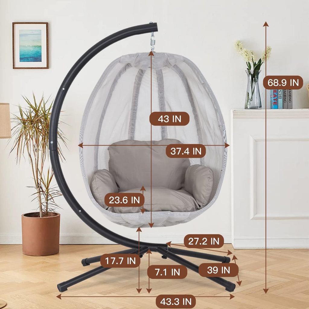 Skiennix Swing Egg Chair - Comfortable Hammock Chair with Metal Stand & Cushion | 400LBS Capacity, Gray