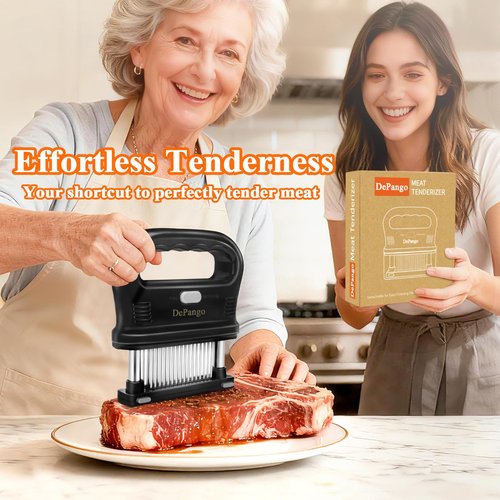 DePango Meat Tenderizer, Meat Tenderizer Needle with Heavy-Duty Stainless Steel 48 Blades for Tenderizing Steak/Chicken Breast/Pork Chops/Beef Brisket, Detachable for Cleaning, Dishwasher Safe (Large)