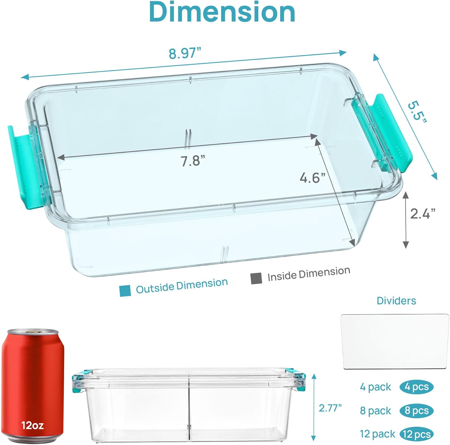 Vtopmart Clear Pencil Box - 4 Pack 1.5Qt Plastic Organizer with Removable Divider | Stackable Storage for Office & Crafts