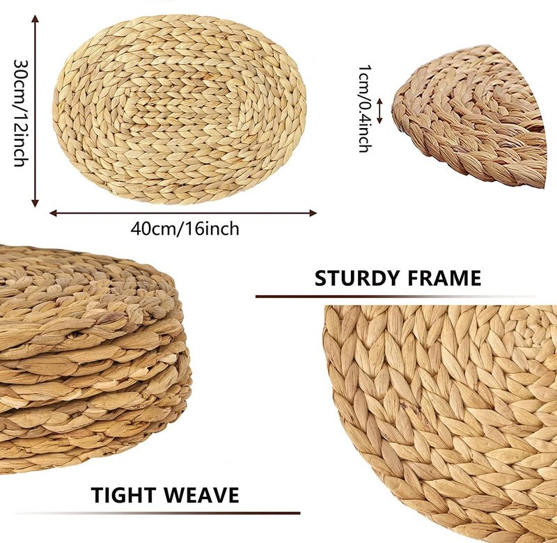 DAJAMAI Oval Woven Placemats Set of 6, Natural Water Hyacinth Charger Plates Non-Slip Weave Placemats Farmhouse Straw Braided Rattan Tablemats, Oval Wicker Place Mats for Dining Table