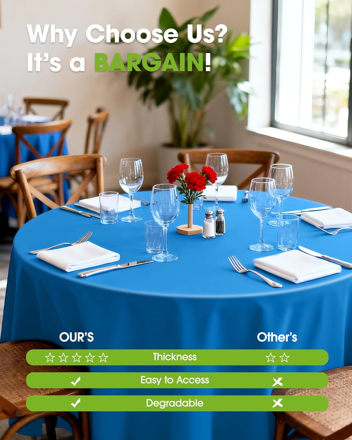 Pureegg Disposable Plastic Table Cloths - 84'' Round, Sturdy & Leakproof for Graduation, Thanksgiving, Patriotic Events | 10 Pack, Blue
