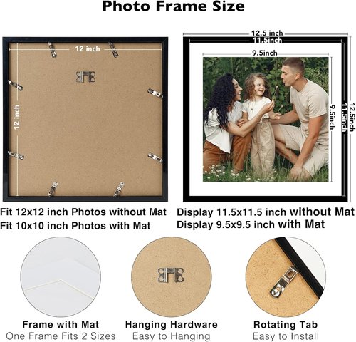 JCJMY 18-Pack 12x12 Picture Frames - Black Gallery Wall Frame Set for 10x10 or 12x12 Photos