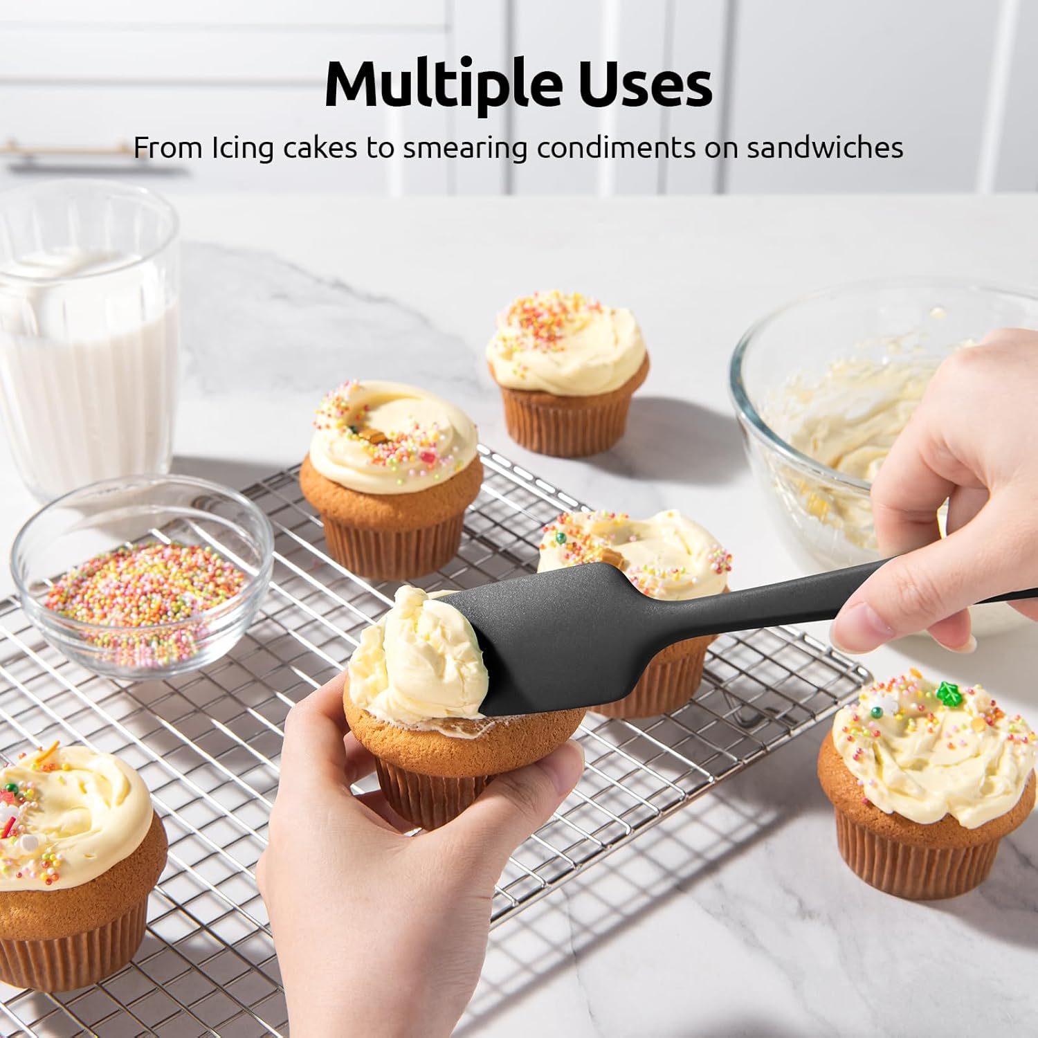 U-Taste Silicone Spatula Set - Heat Resistant Up to 600°F | Durable Black Kitchen Tools