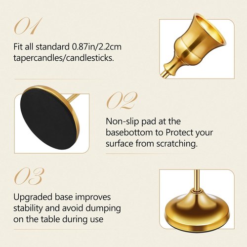 KSWING Gold Candlestick Holders - 6 PCS Metal Taper Candle Holders for Elegant Home Decor | Perfect for Weddings & Parties