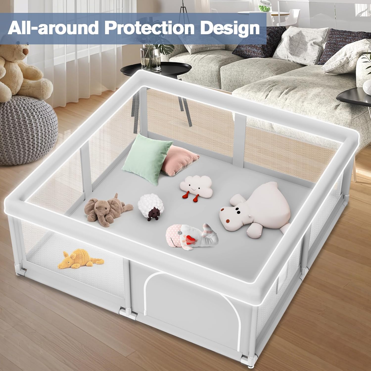 Regine Switzerland Baby Playpen - Sturdy 50 x 50 Inch Indoor & Outdoor Safety Play Yard with Soft Mesh
