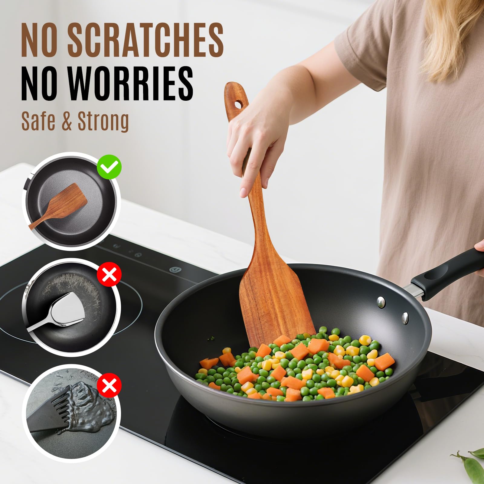 Wooden Spoons for Cooking, Excellent Wooden Kitchen Utensil Set (5pcs)