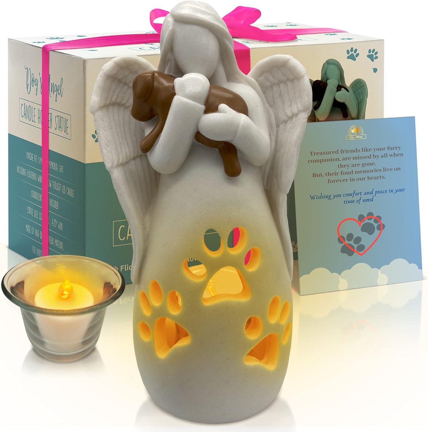 OakiWay Dog Memorial Gifts - Angel Candle Holder Statue with Flickering LED Light | Pet Loss Sympathy Gift