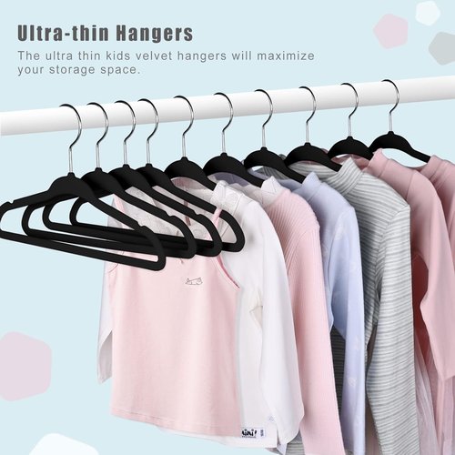 BAGAIL 50-Pack Kids Velvet Hangers - Non-Slip 14-Inch Baby Clothes Hangers for Infants/Toddlers | Black